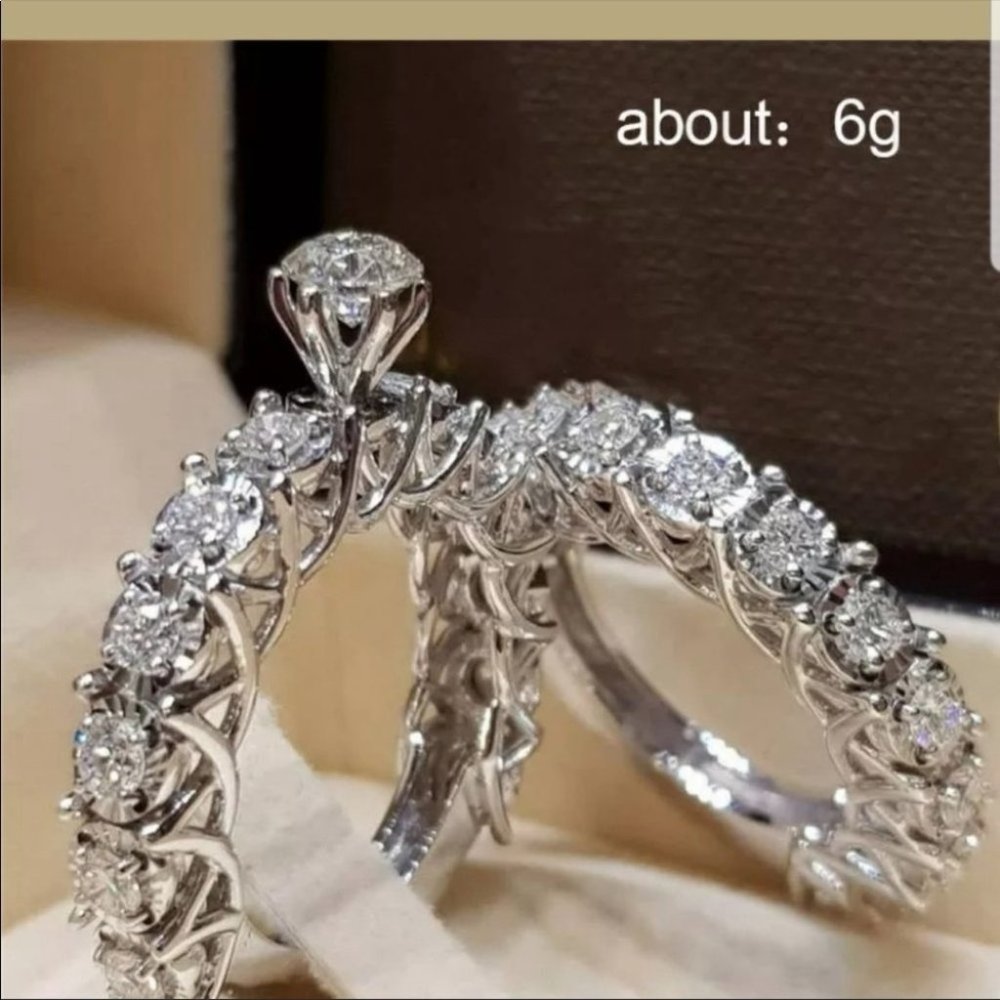 New wedding engagement bridal white sapphire rings - Picture 2 of 2